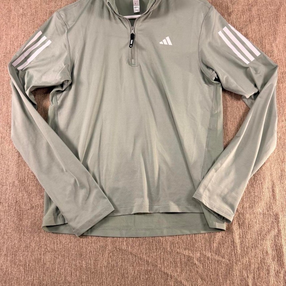 adidas Sage Green Running Quarter-Zip Long Sleeve Shirt | Small